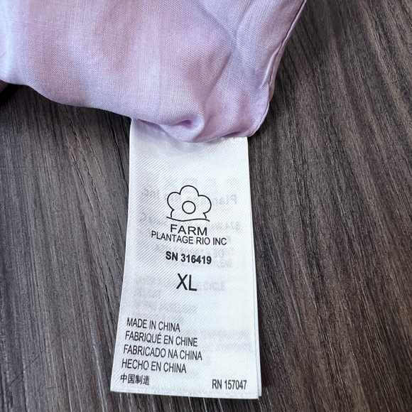 EUC FARM RIO V-Neck Mini Dress. Lavender Linen Blend. 3/4 Puffed Sleeve. SZ:XL - Picture 10 of 15